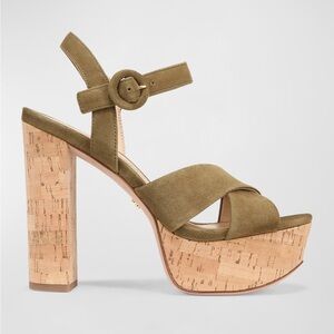 Veronica Beard Olive Green Suede Cork Platform Sandals